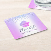 Skript für lila Monogramm-Namen cupcake Glitzer-Tr Rechteckiger Pappuntersetzer (angewinkelt)
