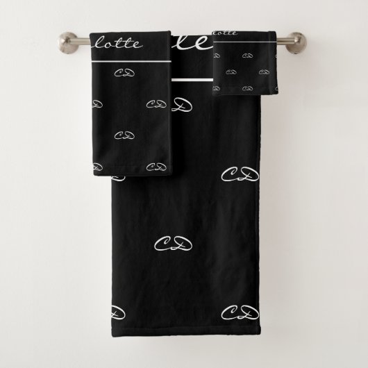 Skript für Schwarz-weiße Monogramm-Initialen Badhandtuch Set (Insitu)