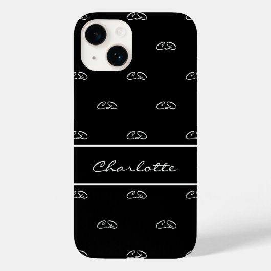 Skript für Schwarz-weiße Monogramm-Initialen Case-Mate iPhone Hülle (Rückseite)