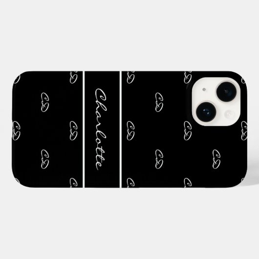 Skript für Schwarz-weiße Monogramm-Initialen Case-Mate iPhone Hülle (Rückseite (Horizontal))