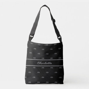 Skript für Schwarz-weiße Monogramm-Initialen Tragetaschen Mit Langen Trägern