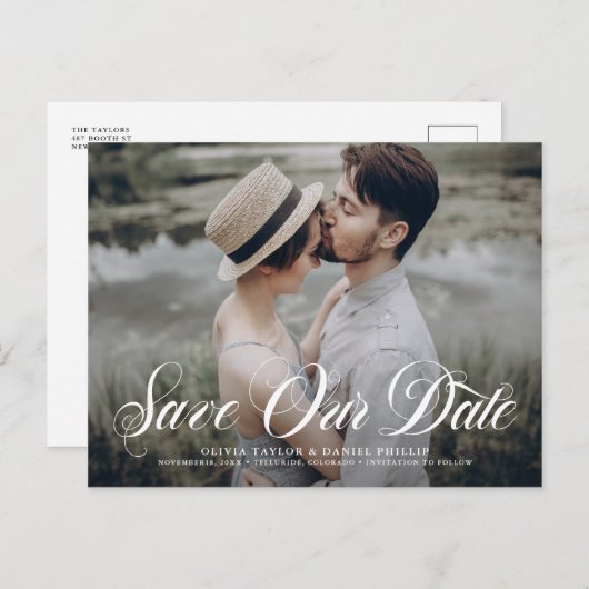 Skript geblüht unser Foto Datumsüberlagerung Geret Ankündigungspostkarte (Vorne/Hinten)