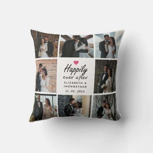 Skript glücklicherweise immer nach rosa Herz Foto Kissen (Rückseite)