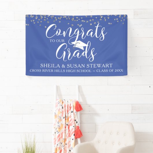Skript-GLÜCKWUNSCH ZU UNSEREN GRADS Confetti Blue Banner (Insitu)