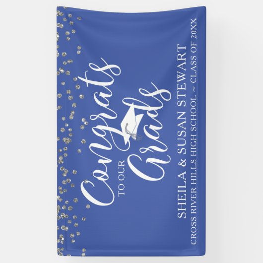 Skript-GLÜCKWUNSCH ZU UNSEREN GRADS Confetti Blue Banner (Vertikal)