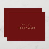 Skript Gold Deep Red Bridesmaid Vorschlagskarte Save The Date (Vorne/Hinten)