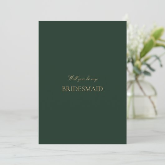 Skript Gold Forest Green Bridesmaid Vorschlagskart Save The Date (Stehend Vorderseite)