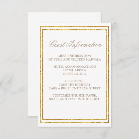 Skript-Goldgrenzhochzeits-Gast-Informationen Begleitkarte (Vorne/Hinten)