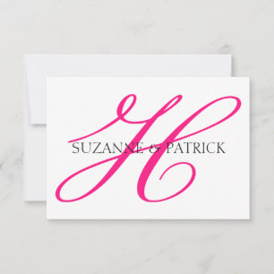 Skript-H-Monogramm-Notecard (Hot-Pink/Schwarz) Mitteilungskarte