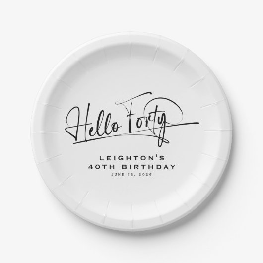 Skript Hallo Vierzig Minimalistischer 40. Geburtst Pappteller (Vorderseite)