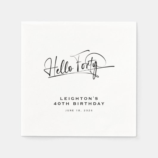Skript Hallo Vierzig Minimalistischer 40. Geburtst Serviette (Vorderseite)
