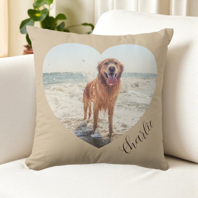 Skript Haustier Herz Foto Moderne Personalisierte  Kissen (Script Pet Heart Photo Modern Personalized Dog Throw Pillow)
