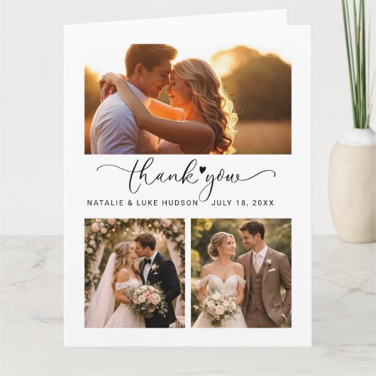Skript Herz 3 Foto Collage Hochzeit Danke Auto (Vorderseite)