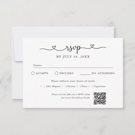 Skript Herz QR Code Foto Off White RSVP Karte (Vorderseite)
