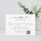 Skript Herz QR Code Foto Off White RSVP Karte (Stehend Vorderseite)
