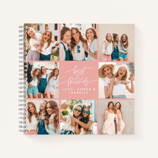Skript Herz rosa moderne Multi-Foto beste Freunde Notizblock (Vorderseite)