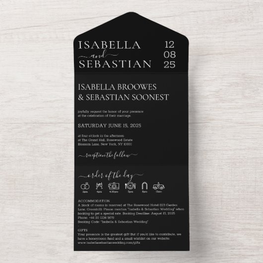 Skript Hochzeit Schwarz Alles in einem Save-the-Da All In One Einladung (Innen)