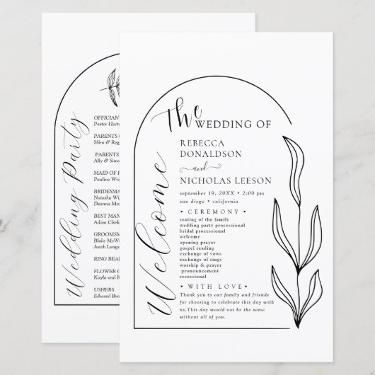 Skript-Hochzeitsprogramm für Foliage-Bogenschrift (Vorne/Hinten)