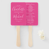 Skript-Hochzeitsprogramm für heiß rosa Signaturen Fächer (Vorne und Hinten)