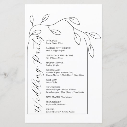 Skript-Hochzeitsprogramm für saubere Bögen (Rückseite)