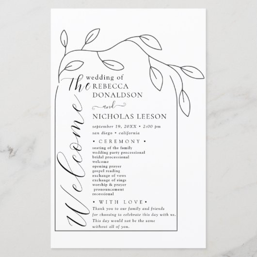 Skript-Hochzeitsprogramm für saubere Bögen (Vorderseite)