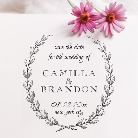 Skript Laub Botanisch Save The Date Whimsical Gummistempel
