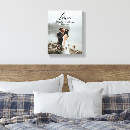 Skript-Liebe Familienname Hochzeitbräunchen Leinwanddruck (Insitu (Schlafzimmer))