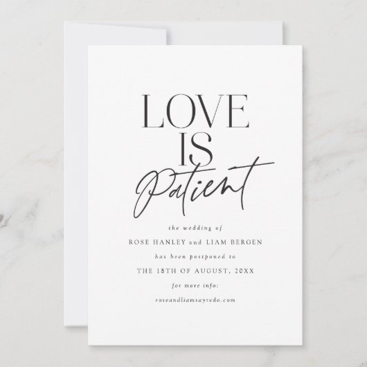 Skript-Liebe Hochzeit verschoben Ändern Sie das Da Ankündigung (Vorderseite)