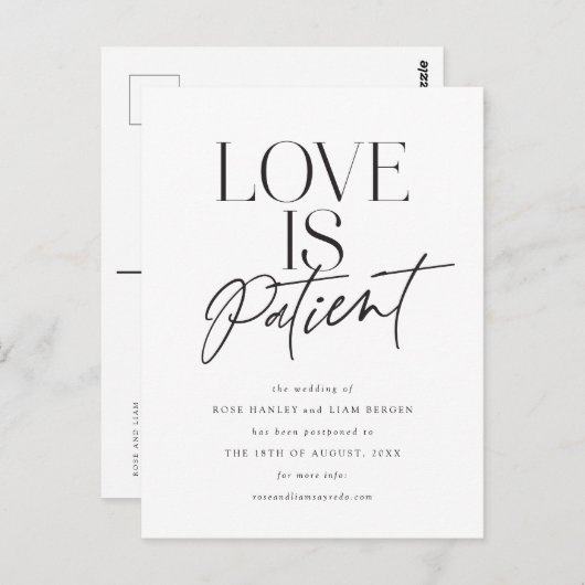 Skript-Liebe Hochzeit verschoben Ändern Sie das Da Postkarte (Vorne/Hinten)