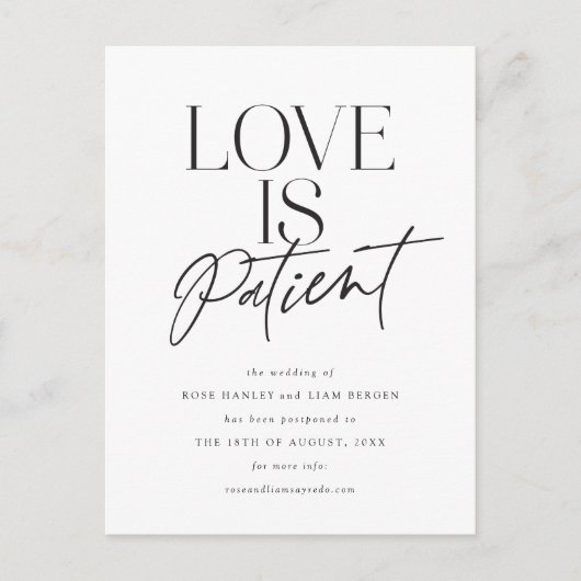 Skript-Liebe Hochzeit verschoben Ändern Sie das Da Postkarte (Vorderseite)