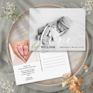 Skript Liebe Moderne Gold Foto Baby Geburt Dankesc Postkarte