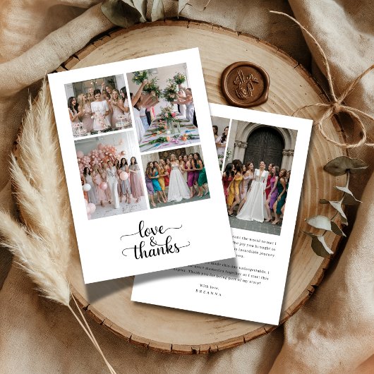 Skript-Liebe und Dank 7 Foto Collage Brautparty Dankeskarte