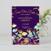 Skript Lila Blumenhochzeit Speichern Sie die Datum Folieneinladung (Stehend vorne)