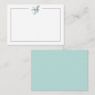Skript-Minimalist Türkisblauer Name Monogramm Mitteilungskarte