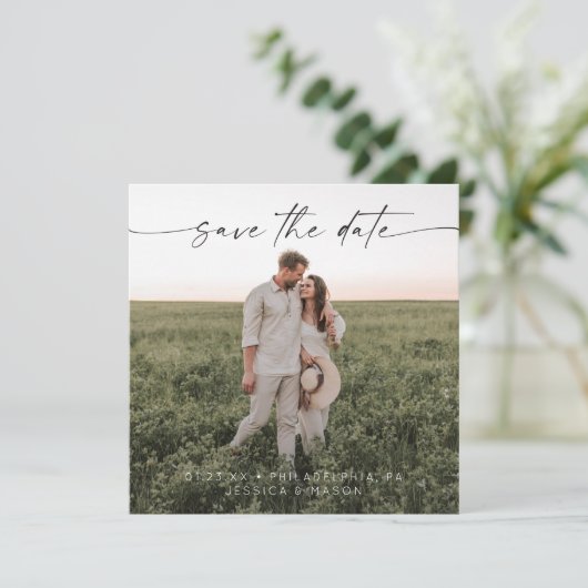 Skript Minimalistisch Save the Date Fotokarte (Stehend Vorderseite)