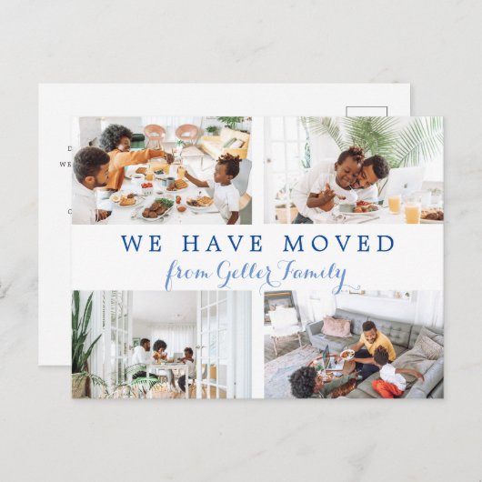 Skript Minimalistisch vier Foto, das wir verschobe Ankündigungspostkarte (Vorne/Hinten)