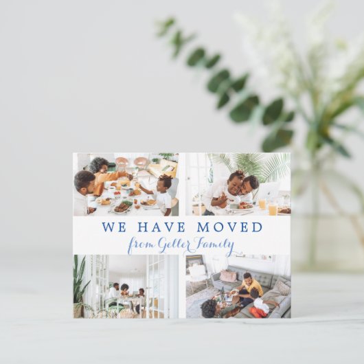 Skript Minimalistisch vier Foto, das wir verschobe Ankündigungspostkarte (Stehend Vorderseite)
