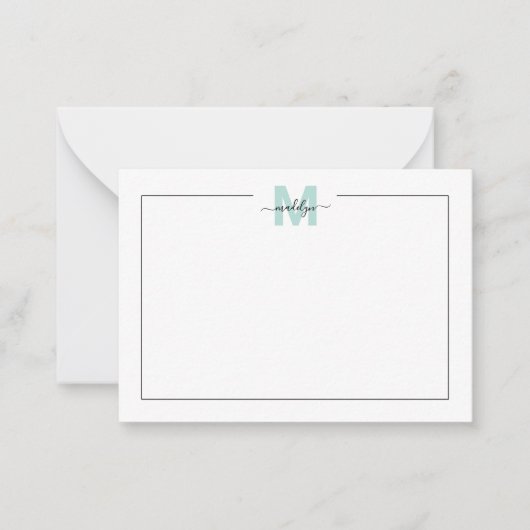Skript Minimalistischer Aquamariner Blauer Name Mo Mitteilungskarte (Vorderseite)