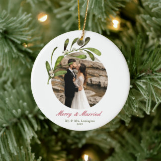 Skript & Mistletoe Merry & Verheiratetes Foto Keramik Ornament