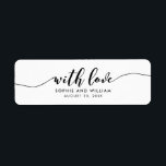Skript mit dem Label Liebe Gastgeschenk Hochzeit e<br><div class="desc">Dieses stylische Gastgeschenk Hochzeit-Label enthält die Worte "mit Liebe" in schwarzem Skript, ideal für die Kennzeichnung Ihrer Gastgeschenk Hochzeit Geschenke. Es ist einfach zu personalisieren; ersetzen Sie einfach den Platzhalter-Text, um Ihre eigenen Informationen hinzuzufügen. Für weitere Optionen, wie zum Beispiel den Schriftart, die Textgröße oder den Abstand zwischen den Buchstaben...</div>