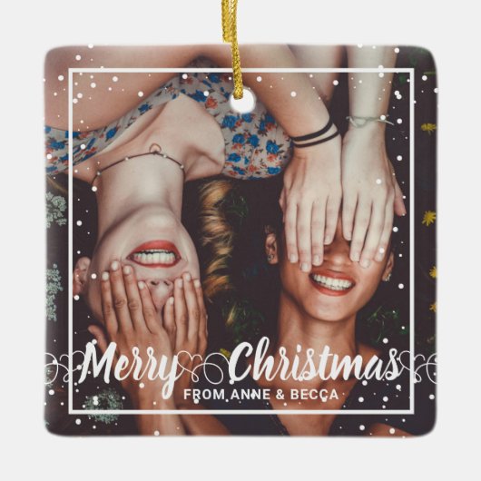 Skript mit Herz-Foto Red Keepake Keramikornament (Vorderseite)