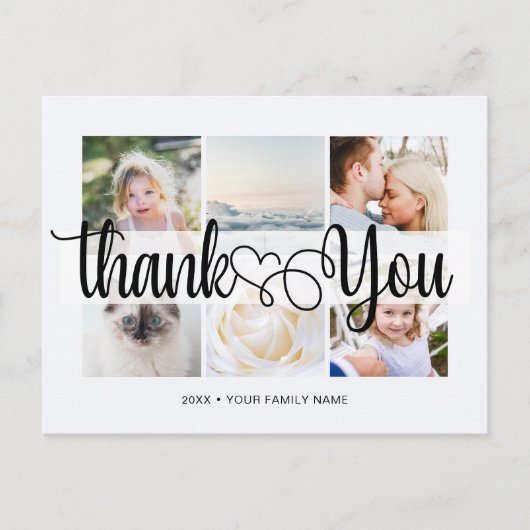 Skript mit Herz Vielen Dank 6 Fotos Universell Postkarte (Vorderseite)