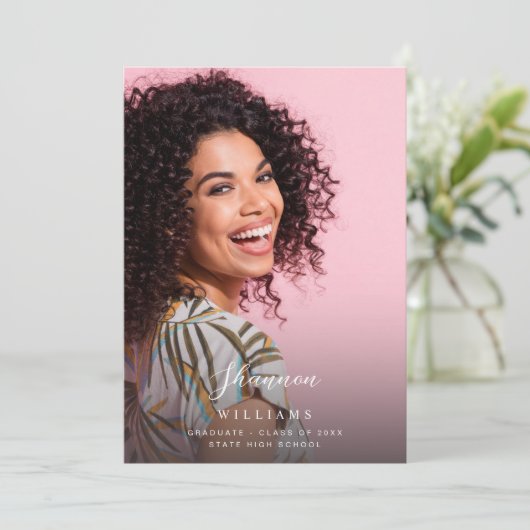 Skript-Mod Name Foto Graduation Party Vertikal LT Einladung (Stehend Vorderseite)