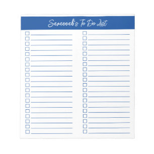 Skript Modern Blau Zweispaltige Checkliste Notizblock