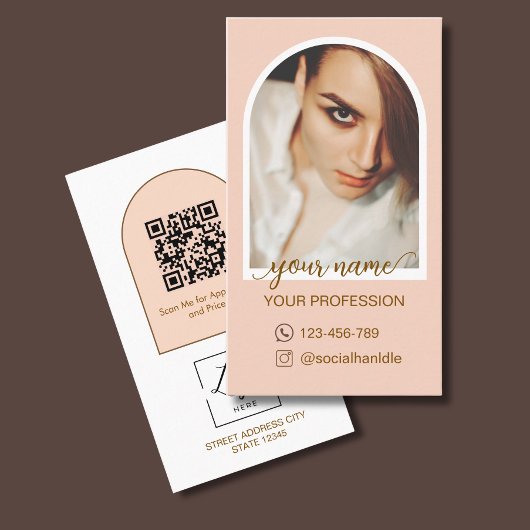 Skript Moderne Bogen Rosa Foto QR-Code-Logo Visitenkarte