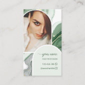 Skript Moderne Bogen-Weise Grün-Foto-QR-Code-Logo Visitenkarte (Vorderseite)