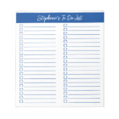 Skript Moderne, elegante Blue Two Column Checklist Notizblock (Vorderseite)
