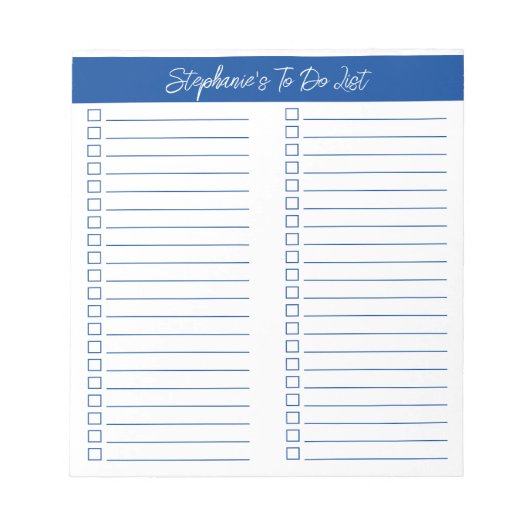 Skript Moderne, elegante Blue Two Column Checklist Notizblock (Vorderseite)