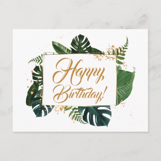 Skript Moderne grüne Blätter Alles Gute zum Geburt Postkarte (Vorderseite)