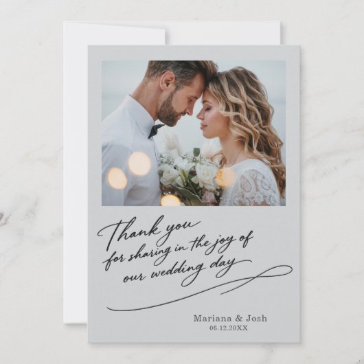 Skript Moderne Hochzeit 2 Fotos Danksagungskarte Dankeskarte (Vorderseite)